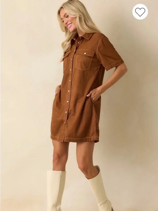 THML Brown Western faux Suede Dress medium cowgirl pearl snap - Picture 6 of 12